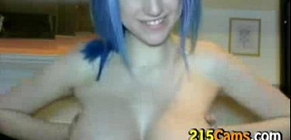  Blue Haired Girl Plays with Tits Livesex Live Video